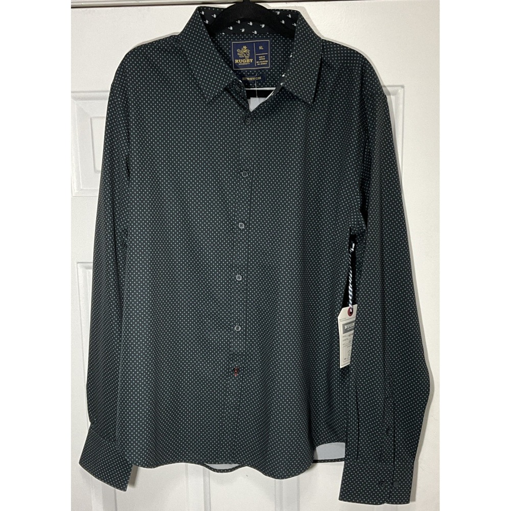 Rugby University Stretch Button Down Long Sleeve Shirt Wrinkle Resistant Mens XL
